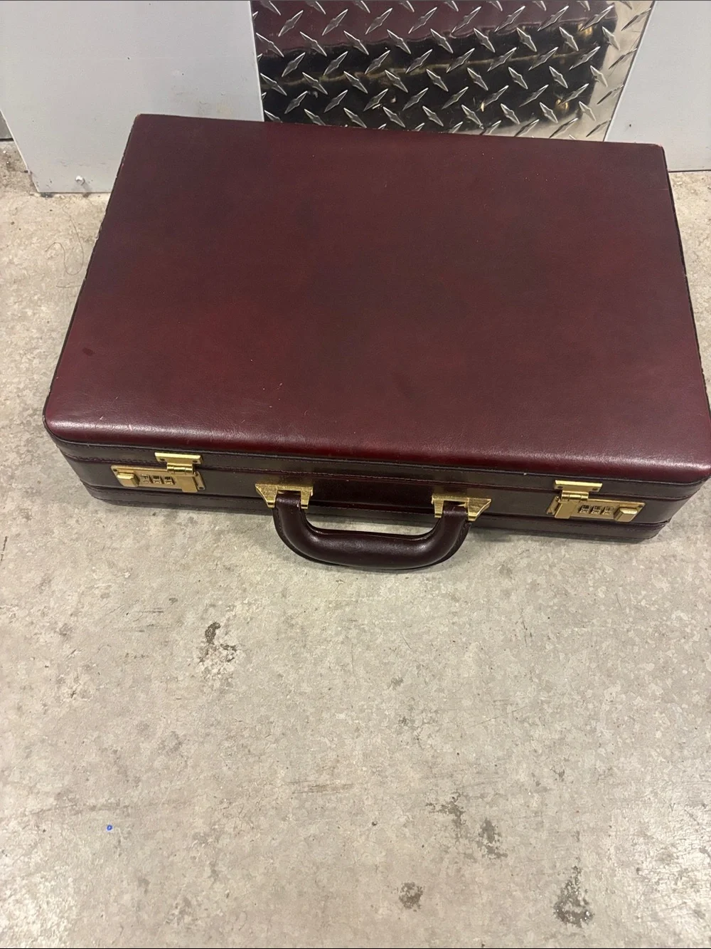 Men's Classic Burgundy Leather Briefcase with Gold Hardware